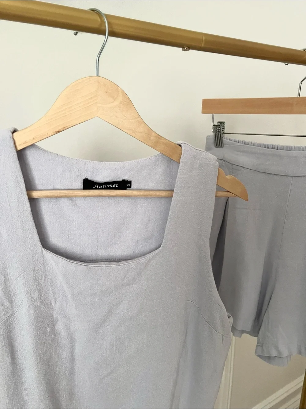 Lavender Linen Blend 2 Piece Matching Set Crop Tank Shorts S